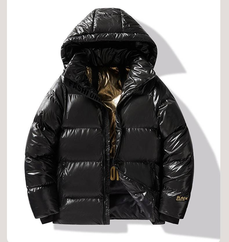 Cappotto unisex con cappuccio in grafene nero e oro – Giacca streetwear oversize con fodera in cotone termico_voghion.com