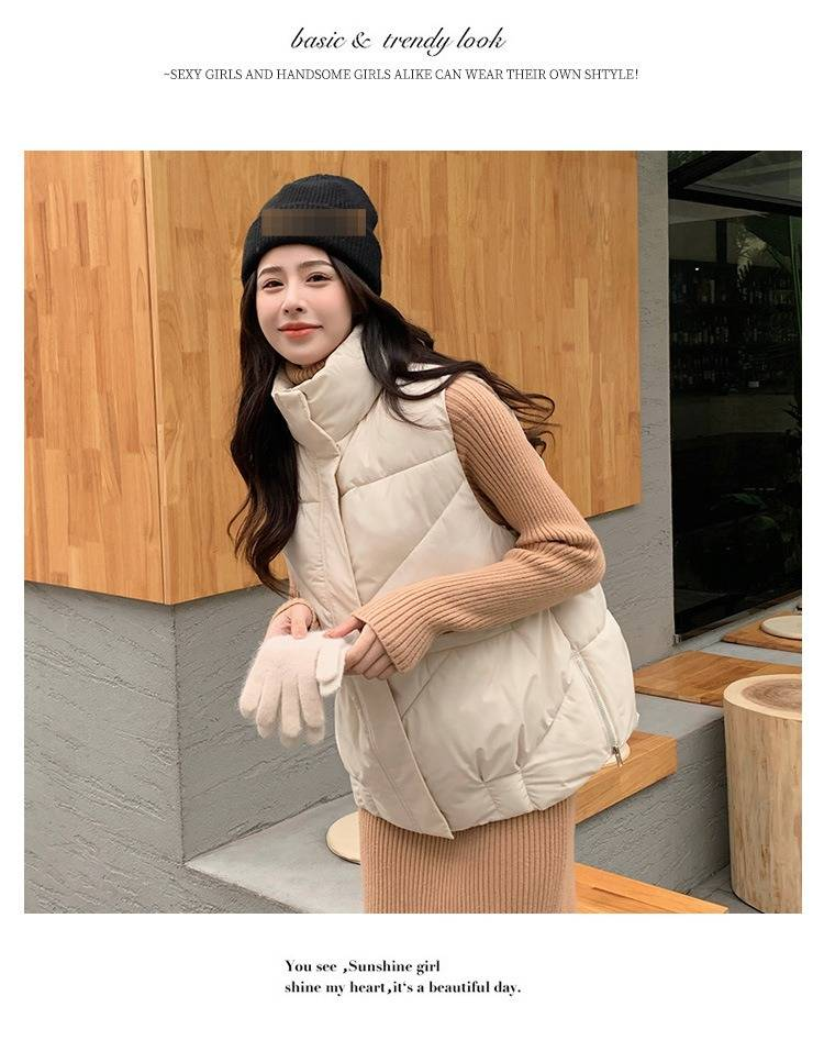 Doudoune sans manches matelassée pour femme - Veste d'hiver chaude à col montant, coloris noir/crème/kaki/citrouille | Tailles M à 2XL_voghion.com