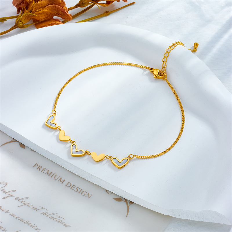 Korean fashion simple personality all-match niche chain smooth heart splicing beach style jewelry titanium steel anklet_voghion.com