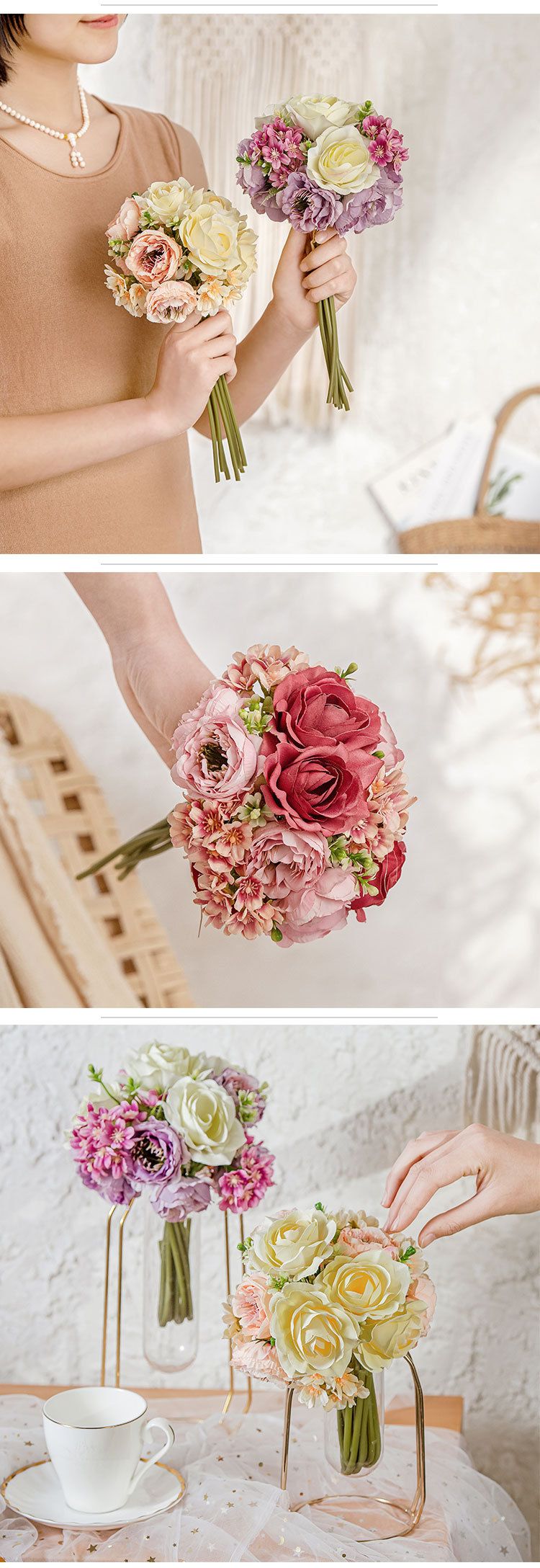 Simulazione di bouquet di mani di neve Produttore di fiori Pianta verde Decorazioni per matrimoni all'ingrosso Stile INS Transfrontaliero MW83111_voghion.com