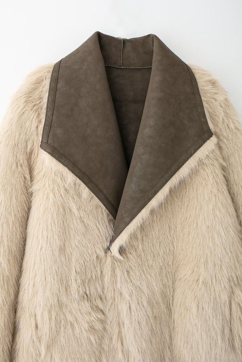 Cappotto lungo reversibile con collo in pelliccia sintetica - Giacca invernale double-face da donna, capospalla street style, marrone, XS/S/M/L_voghion.com
