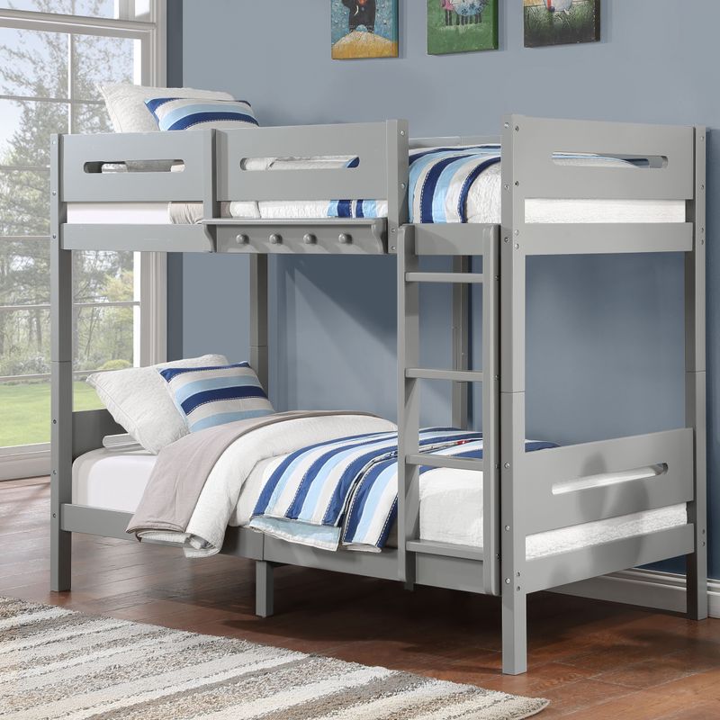 Grey Twin/Twin Bunk Bed with Ladder and Hanger_voghion.com