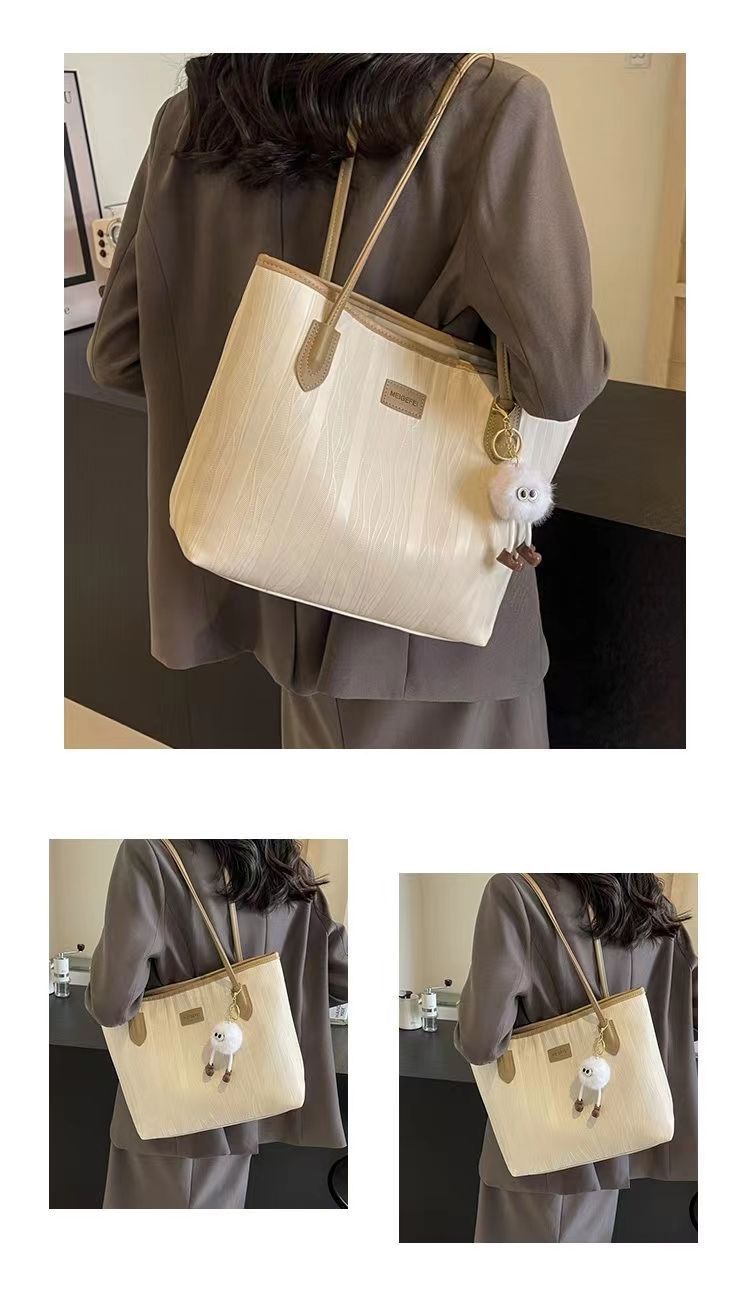 Women's Large Capacity Tote Bag - Mini Crossbody Shoulder Bag For Work, Commute & Casual Outfits, Lightweight Polyester With Detachable White Charm_voghion.com