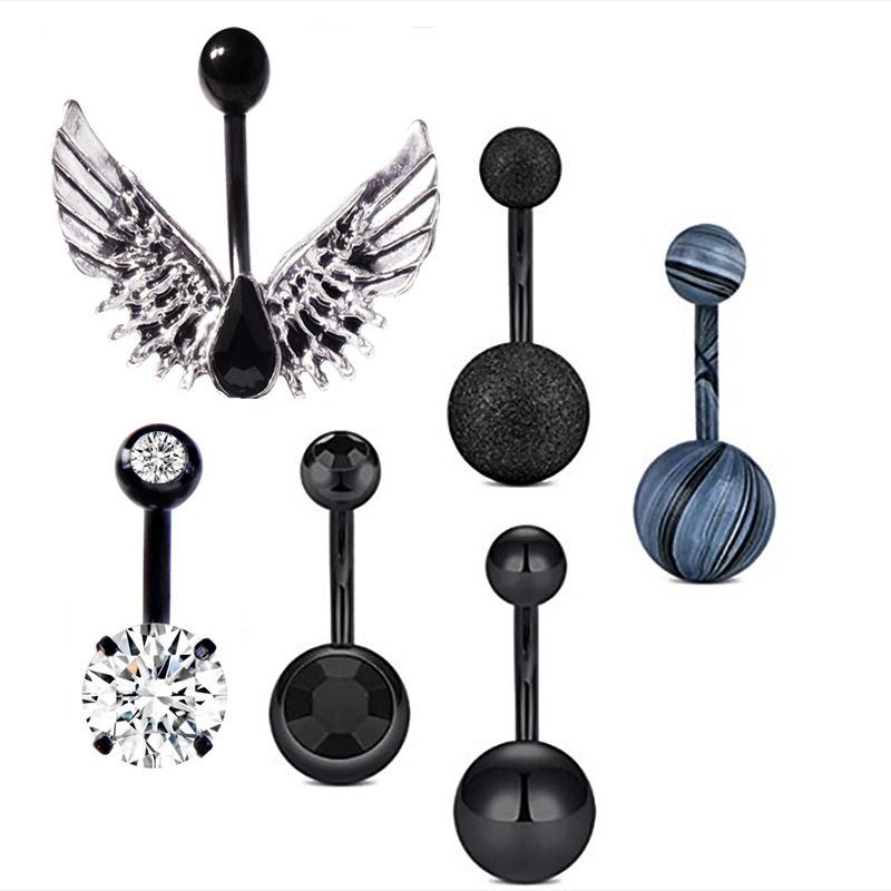 Ensemble neuf de piercings de nombril noirs à quatre griffes en zircon, 6 en 1, ailes assorties. Vente directe d'usine._voghion.com