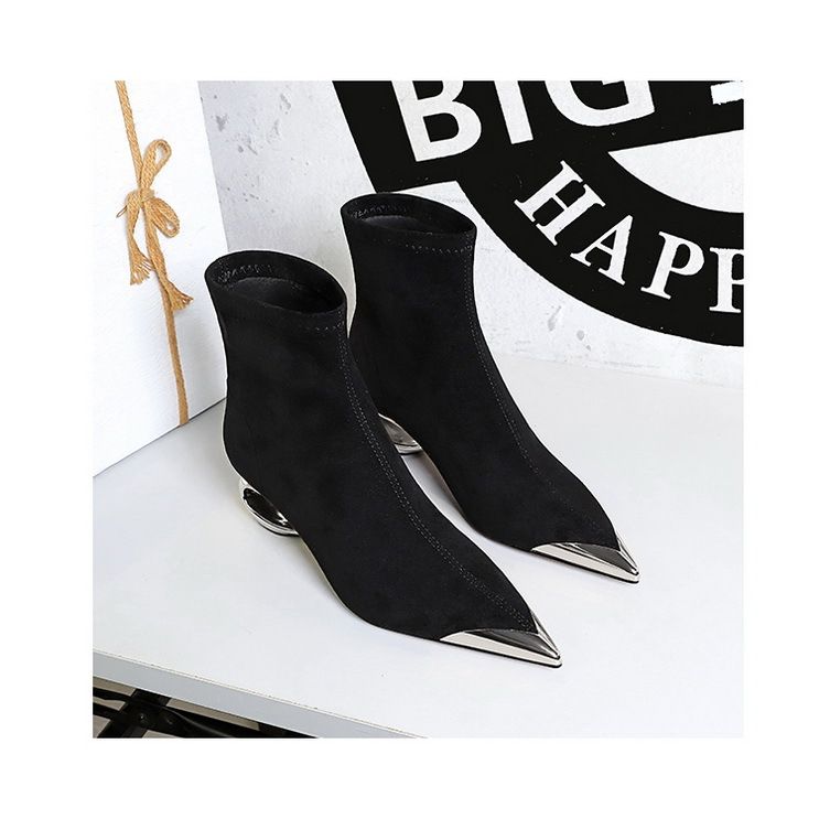 335-1 Stile Stivaletti da donna in pelle scamosciata con tacco a spillo e punta in metallo, stile banchetto leggero e lussuoso, corti_voghion.com