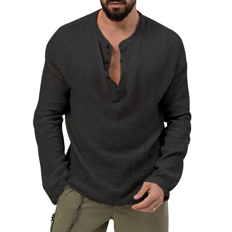Men's solid color casual T-shirt long sleeve shirt pants suit_voghion.com