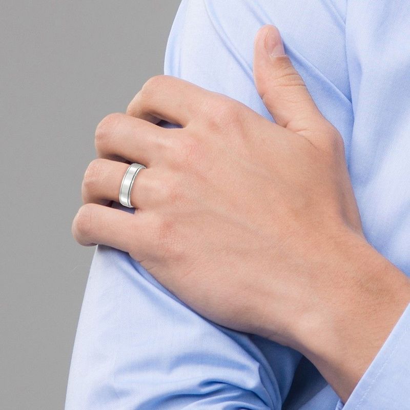 10k White Gold 6mm Flat With Step Edge Wedding Band Size 11_voghion.com