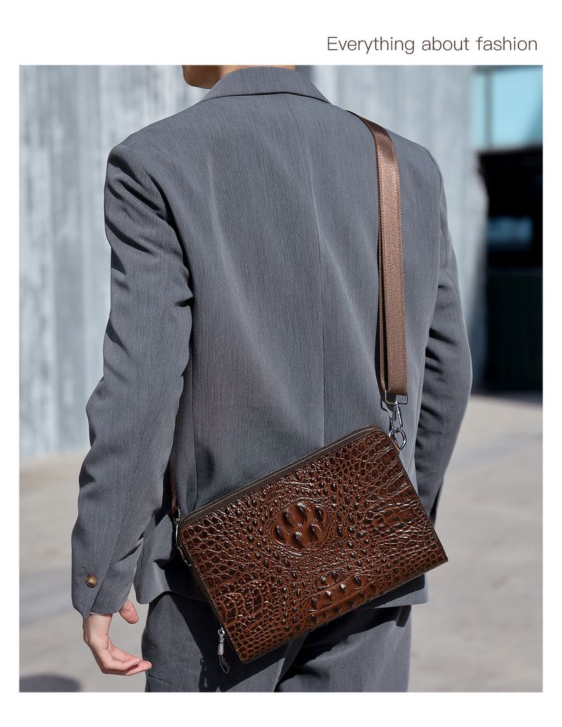 Men's Crocodile Pattern Leather Messenger Bag - Large Capacity Business & Casual Crossbody Bag Multi-Functional Designer Handbag_voghion.com
