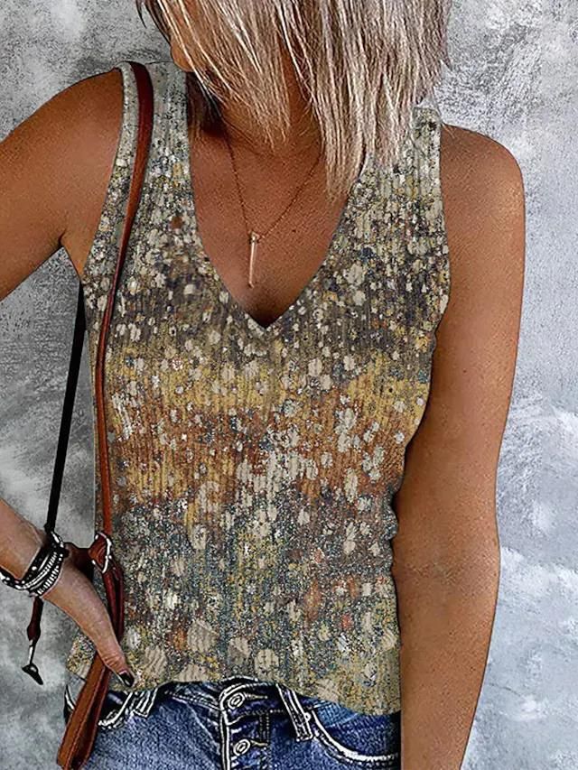 women's 2023 new summer casual slimming v-neck sleeveless printed vest_voghion.com