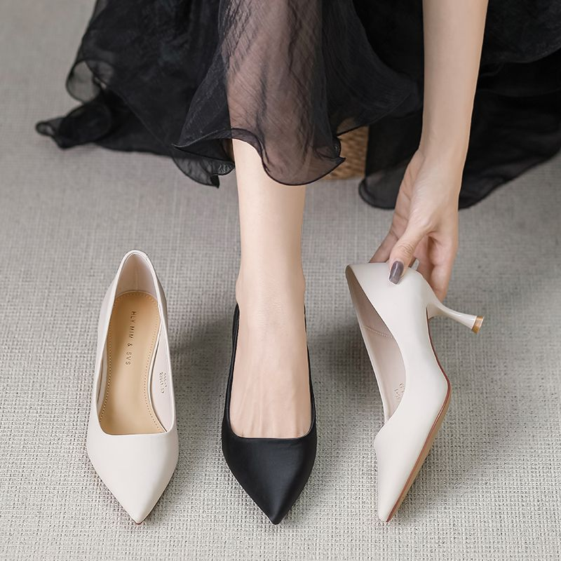 Tacchi alti in morbida pelle, scarpe singole a punta con tacco piccolo in stile francese, scarpe da donna_voghion.com