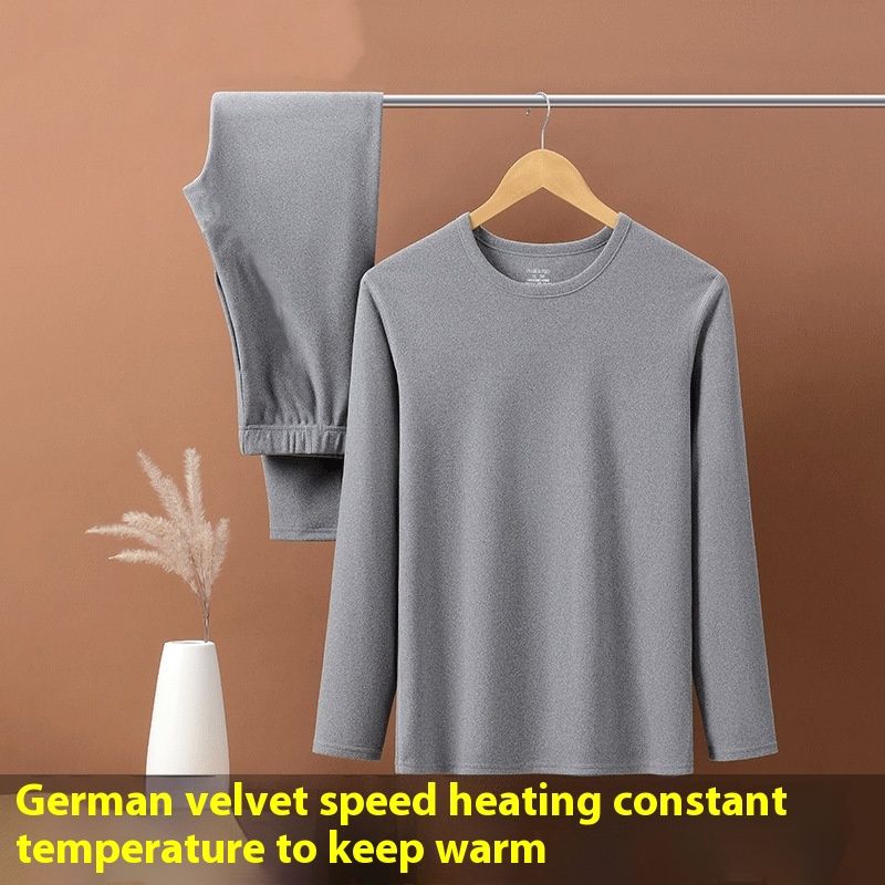 Derog Thermo-Unterwäsche für mich, Rundhalsausschnitt, dicke Samt-Kleidung in Volltonfarbe, Herbst-Set mit Unterhemd und -ärmeln_voghion.com