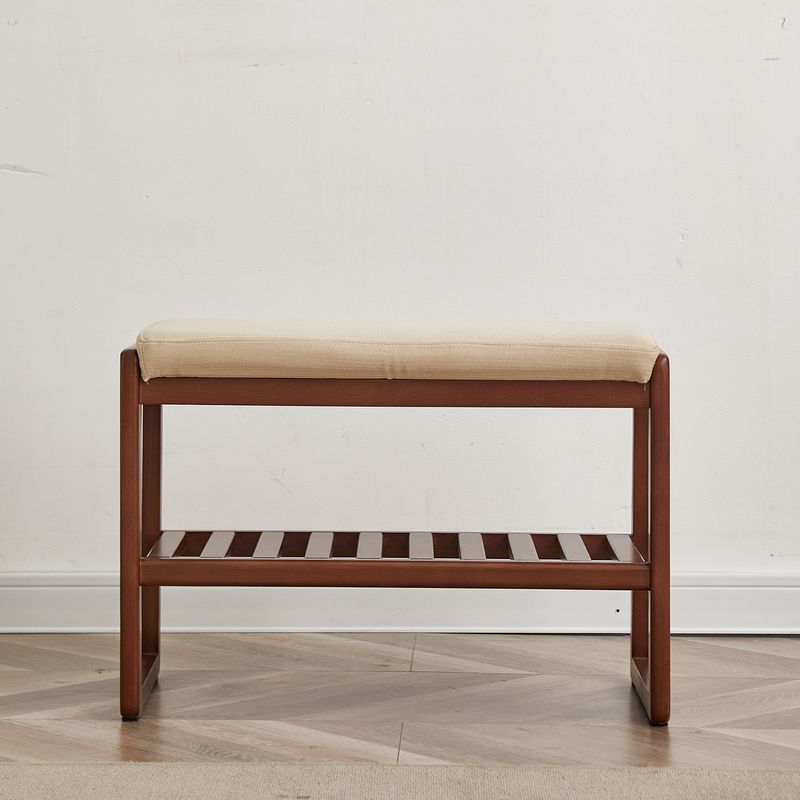 (Walnut Color) Solid Wood Shoe Bench, Beech Wood Storage Rack Organizer With High Rebound Sponge Cushion_voghion.com