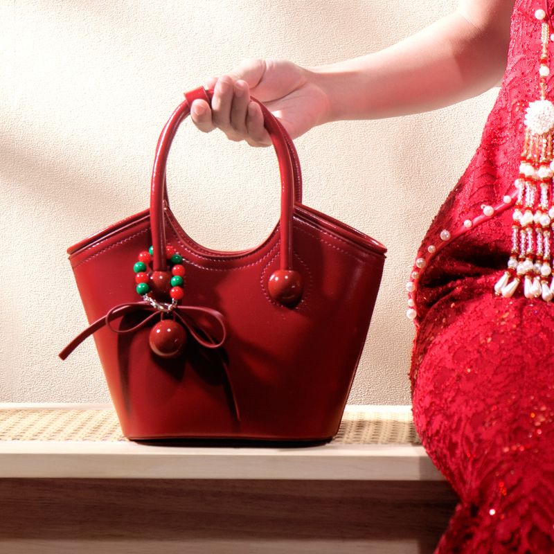 per la sposa 2025 Nuova borsa a tracolla rossa da sposa di alta qualità con texture, borsa a secchiello, regalo per damigella d'onore_voghion.com