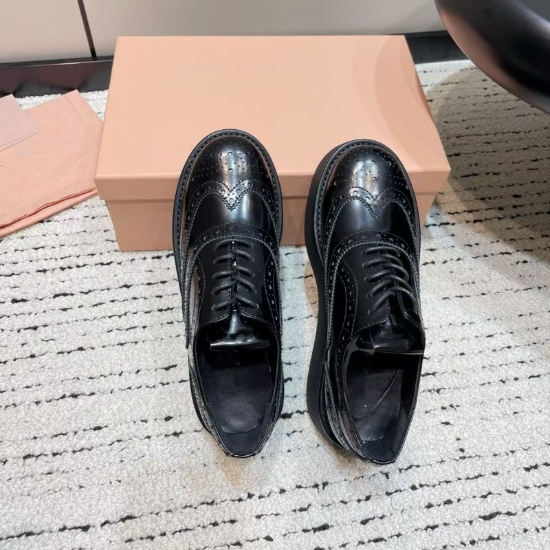 High Quality Guangzhou Releases 2024 Spring/Summer New MIU Lace Up Thick Soled Loafers, Flat Bottomed Leather Punched_voghion.com