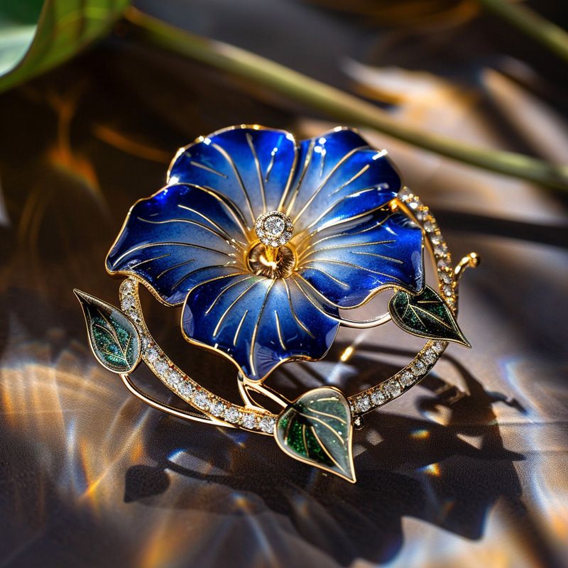 Spilla originale a forma di fiore di ipomea, accessorio per abbigliamento dipinto in smalto pastorale_voghion.com