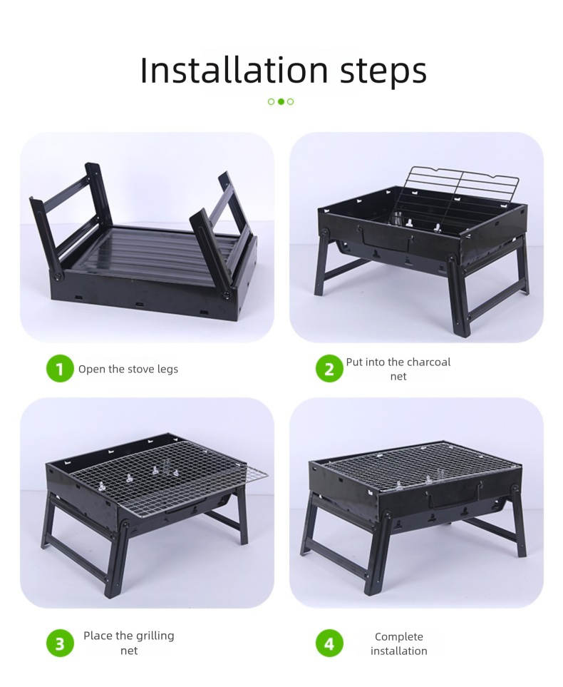 Tragbarer BBQ-Grill aus Edelstahl 304 – faltbarer Holzkohleständer für Camping-Picknick_voghion.com