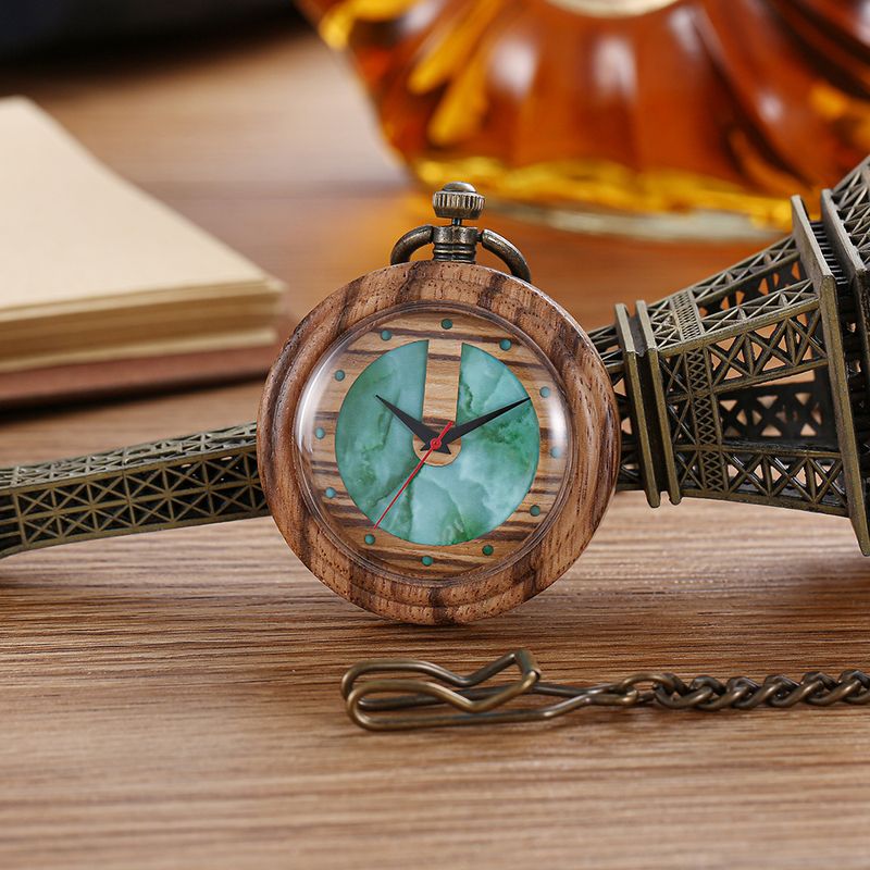 Vintage Wooden Pocket Watch With Dual-Loop Chain - Unisex Quartz Timepiece In Natural Wood Finish (45mm Case, Alloy Strap, Multiple Color Options)_voghion.com