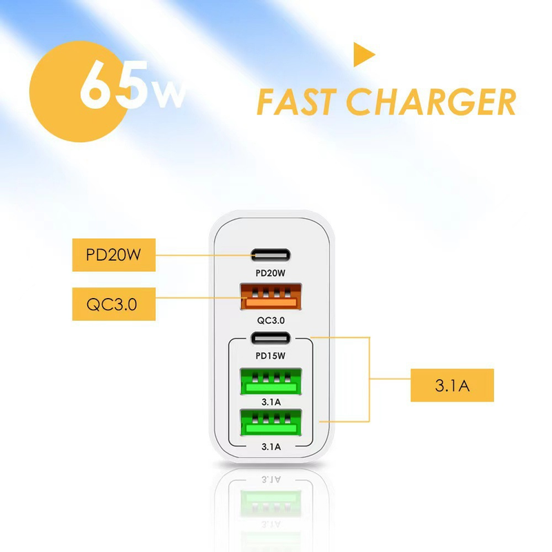 Caricabatterie GaN da 65 W USB PD Spine Muti Ricarica rapida Caricabatterie GaN Caricabatterie rapido per telefoni cellulari Tipo C_voghion.com
