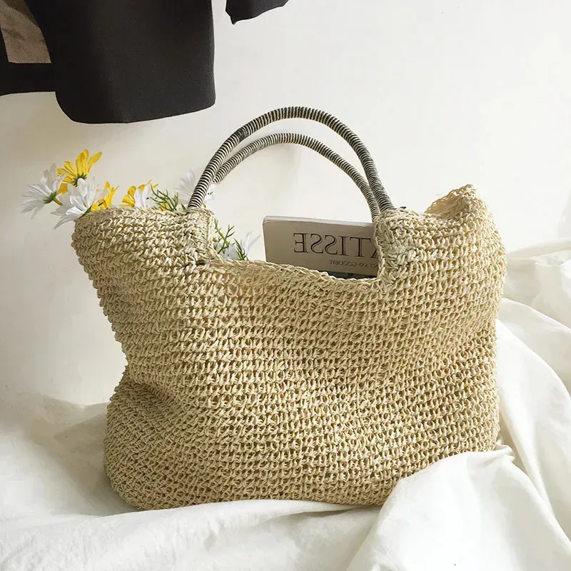 Borsa a tracolla in tessuto vintage fatto a mano da donna, in rafia e rattan, per la spesa, stile bohémien, per viaggi estivi e vacanze_voghion.com