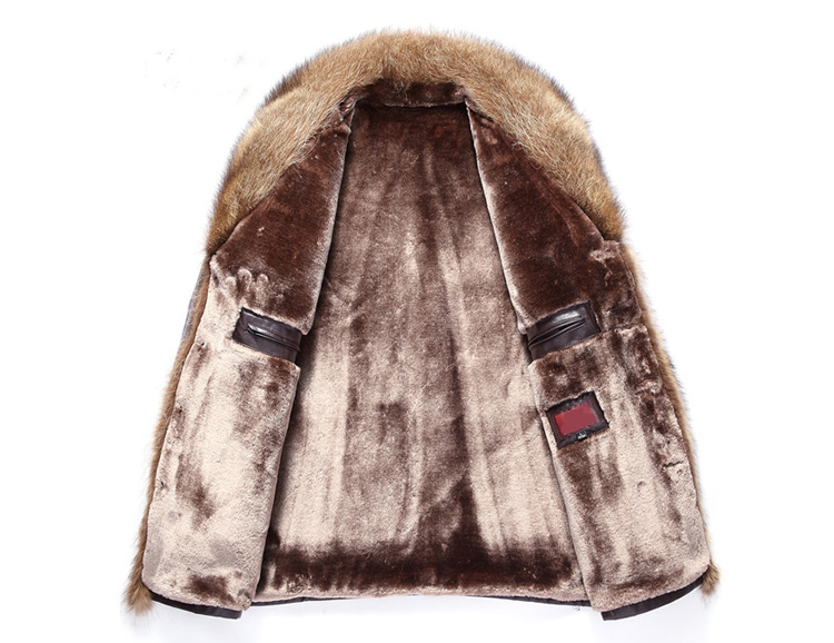 Abrigo largo de piel de mapache de invierno con cuello de piel grande para hombre abrigo de cuero grueso_voghion.com