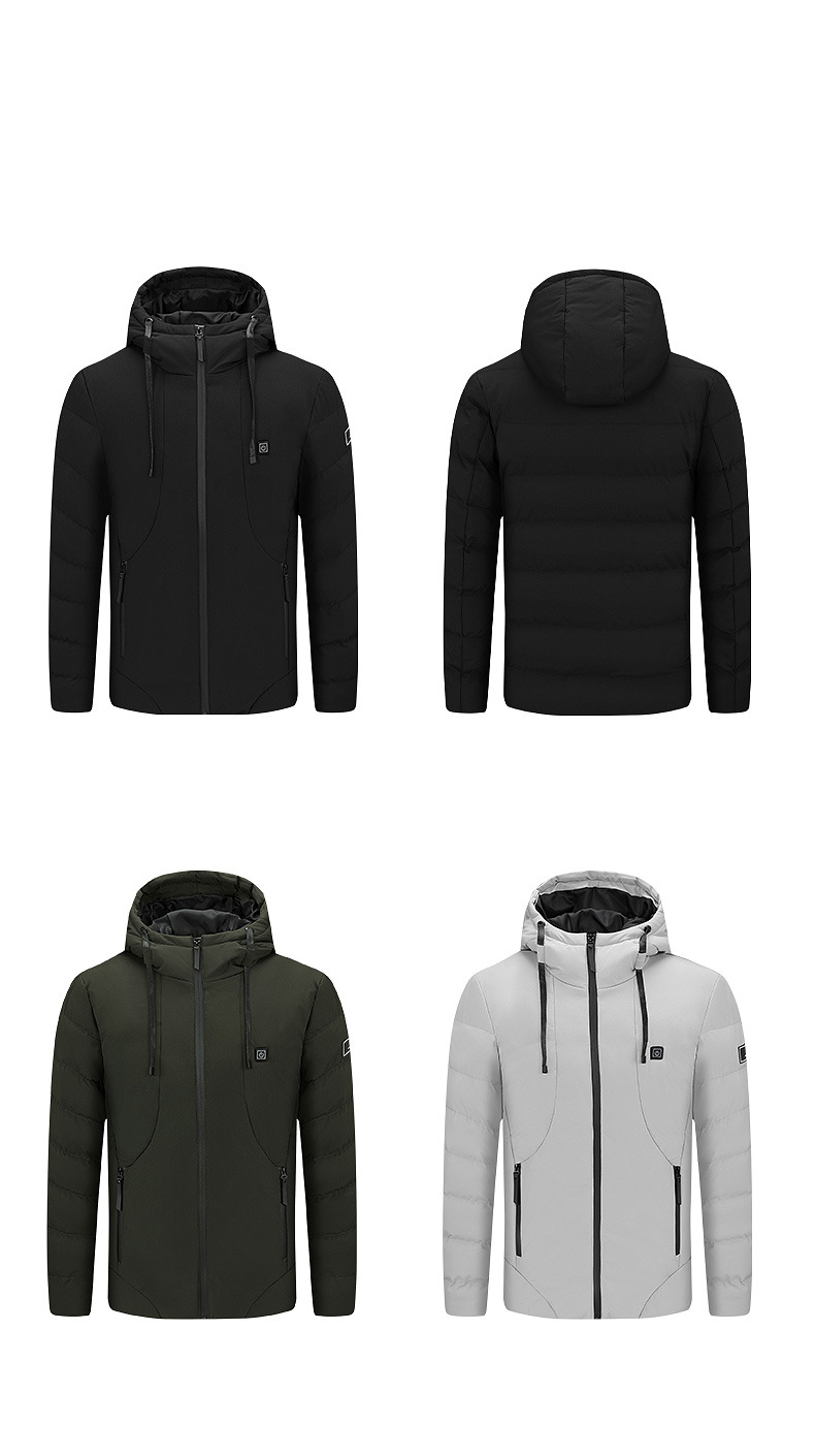 Inverno Uomini e donne Intelligent Five Riscaldamento Riscaldamento Abbigliamento imbottito in cotone Cappotto caldo con cappuccio imbottito in cotone termostatico elettrico_voghion.com