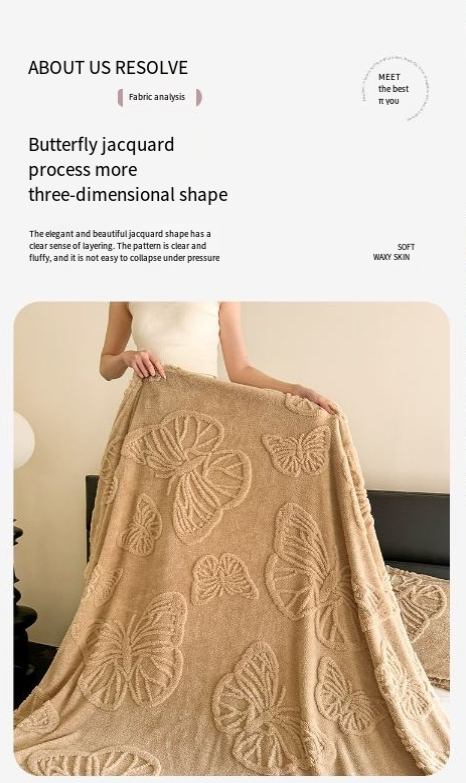 Taffeta Pure Color Jacquard Multifunctional Blanket Blanket Coral Fleece Butterfly Style 3D Embossed Falafel Blanket_voghion.com