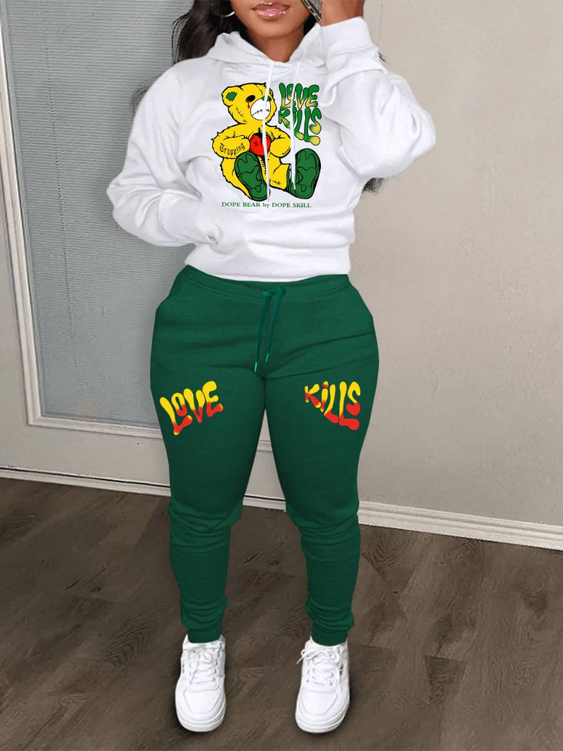 Plus Size Herfst & Winter Letter Print Color Block Hooded Sweatshirt Set Dagelijks Casual Lange Mouw Vrouwelijke Trainingspak Set_voghion.com