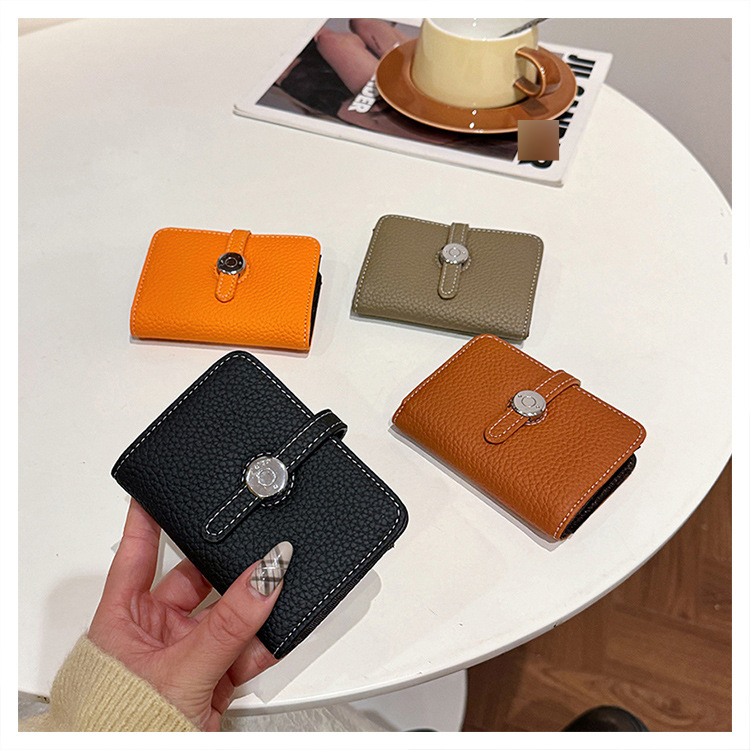 Women’s Bags New Leather Litchi Pattern Short Card Bag Simple Small Fresh Two Fold Ladies Small Wallet With Multiple Compartments_voghion.com