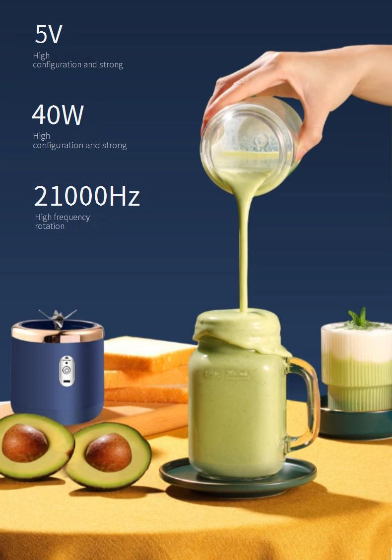 Portable USB Rechargeable Juicer Cup - 6-Blade 400ml Travel Blender For Fruits & Veggies, BPA-Free, Compact & Powerful (Gemstone Blue)_voghion.com