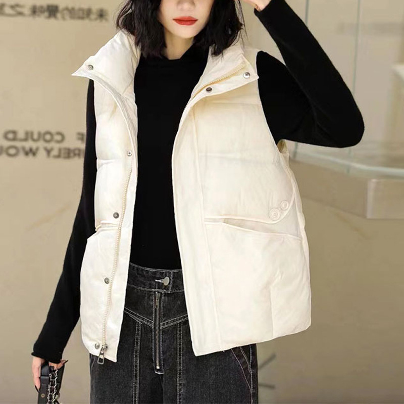Women's Quilted Sleeveless Down Vest, Lightweight Winter Puffer Gilet With Stand Collar, Slim Fit Fleece Lined Jacket For Layering_voghion.com
