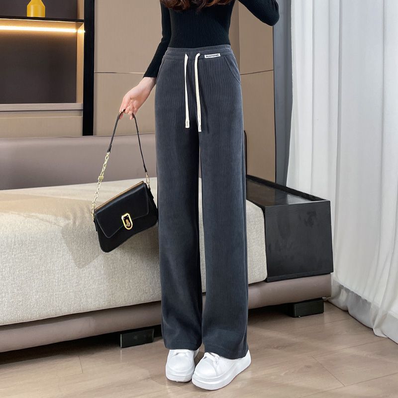 Women's Clothing Fleece-Lined Straight-Leg Pants - Winter & Spring Thermal Snow Pants, Slim Fit Wide Leg Casual Trousers (Gray & Black, M-4XL)_voghion.com