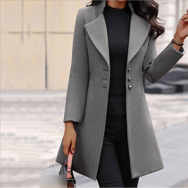 Women's Slim Fit Wool Blend Trench Coat – Elegant Long Sleeve Double-Breasted Overcoat For Fall & Winter_voghion.com