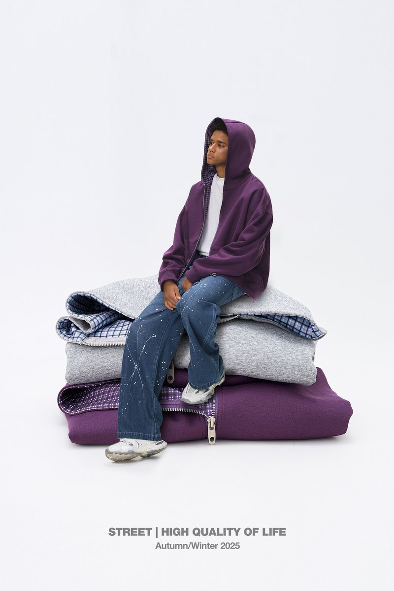 Abbigliamento da uomo Jie Zhan | Giacca bicolore a quadri squadrati 25 Autunno Nuovo Felpa con cappuccio casual corta da coppia_voghion.com
