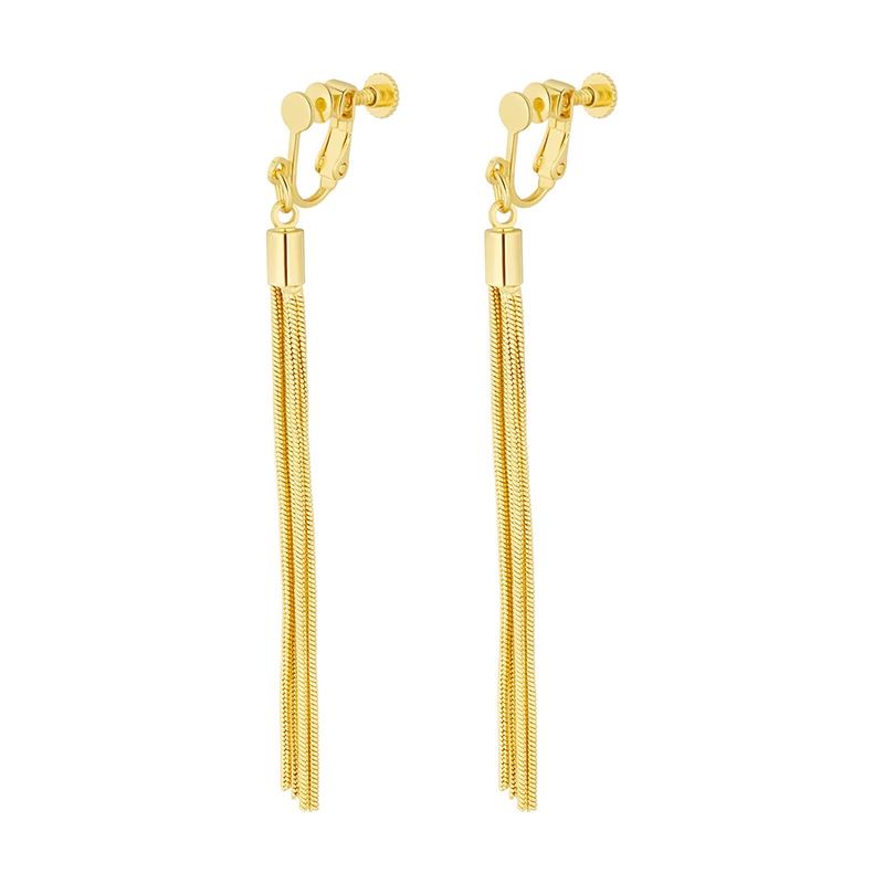 High-Value Long Tassel Ear Clips For Women Without Pierced Ears, Personality And Elegant High-End Feel, Face-Slimming_voghion.com