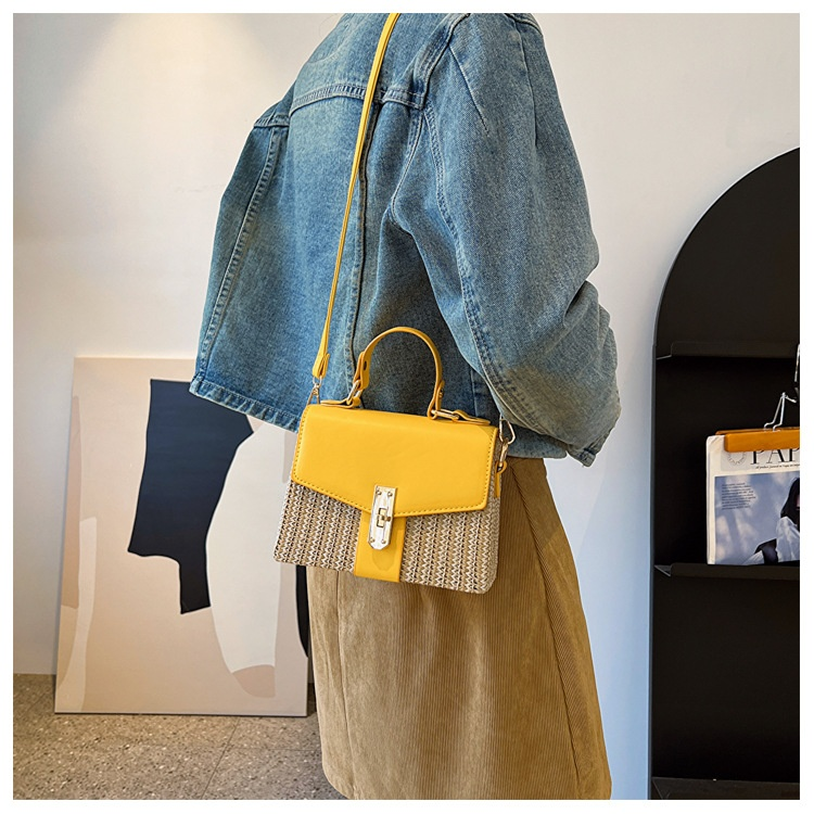Borsa a tracolla singola intrecciata da spiaggia con fibbia obliqua, per il tempo libero, con fibbia a chiusura alla moda, erba per il tempo libero_voghion.com
