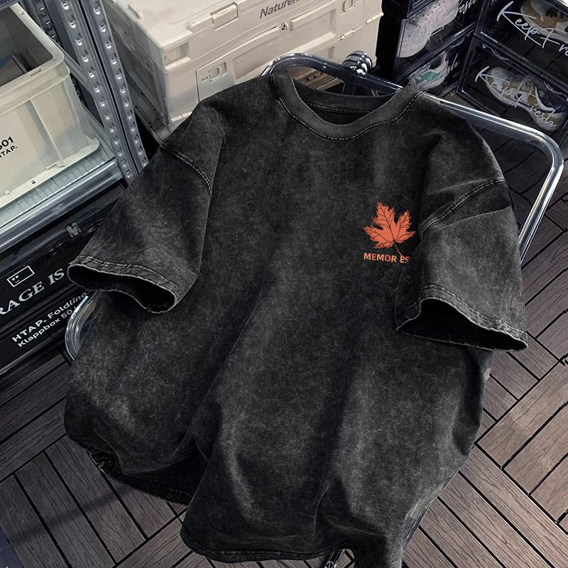 Maglietta estiva da uomo, casual, ampia e semplice, con maniche corte, in puro cotone stampato, personalizzata, vintage, lavata in America_voghion.com