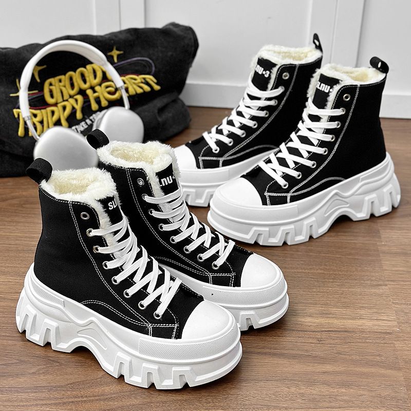 Chaussures pour hommes, chaussures de style nouveau, chaussures en toile à semelles épaisses, chaussures de couple à bout fermé, chaussures montantes, grandes tailles, bottes de neige en daim pour femmes_voghion.com