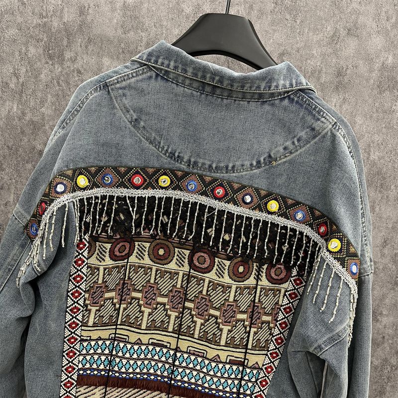 Ropa de mujer nueva chaqueta vaquera holgada con borlas pesadas bordadas de estilo étnico retro para mujer_voghion.com