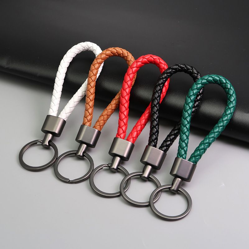 Braided Leather Cord Key Chain Zinc Alloy Button-end Key Ring Ring Car Key Hanging Accessory_voghion.com