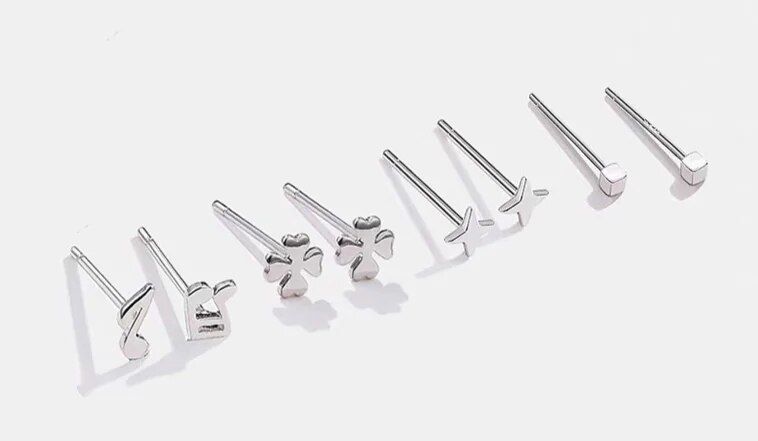 S999 pure for women's minimalist earrings, small and delicate, star moon forest style sticks, ear hole care, anti_voghion.com