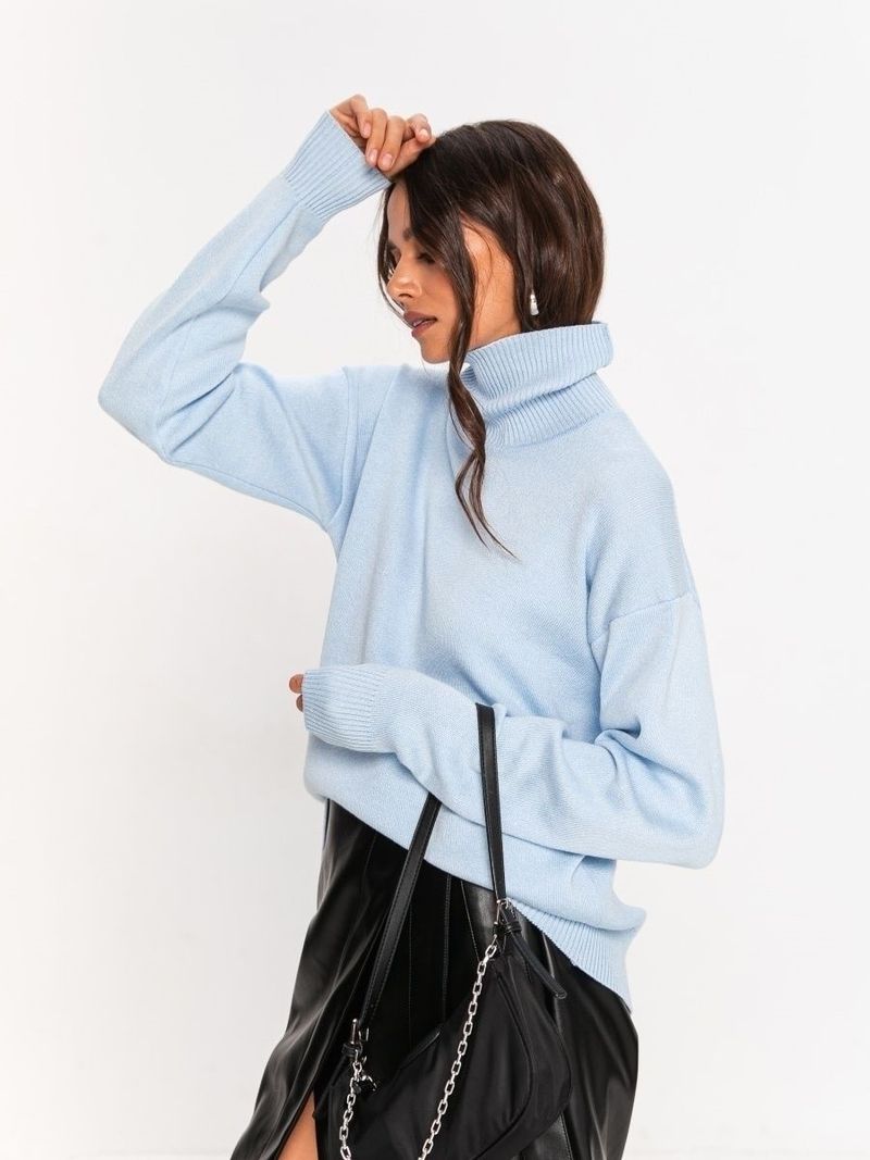 Women's Oversized High-Neck Sweater – Trendy Fall & Winter Pullover, Soft Viscose Blend, Drop Shoulder Sleeves, 8 Vibrant Colors For Casual_voghion.com