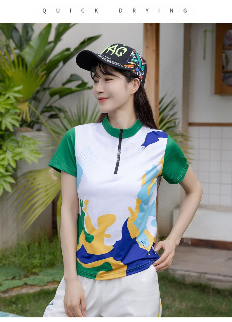 Abbigliamento sportivo da donna in seta di ghiaccio, traspirante, a maniche corte, con colletto alto, ad asciugatura rapida, per escursionismo e tempo libero all'aperto._voghion.com