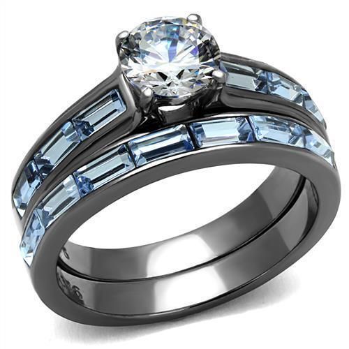 TK2845 - IP Light Black (IP Gun) Stainless Steel Ring with AAA Grade CZ in Clear_voghion.com