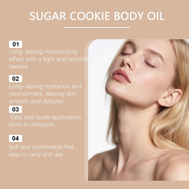 Olio corpo ricco di biscotti dolci, idratante, nutriente, per una pelle liscia e morbida, massaggio quotidiano, fragranza confortevole e di lunga durata._voghion.com