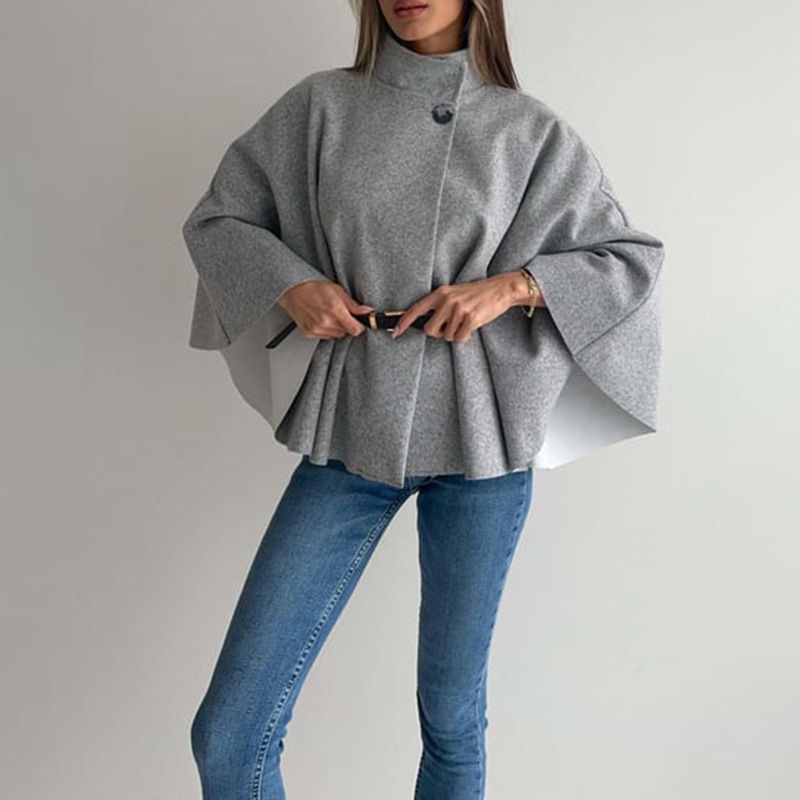 Elegante capa con cinturón: gabardina de lana resistente a las arrugas con mangas acampanadas para mujer (tallas S-XXL, 4 tonos neutros, ideal para la oficina y el fin de semana)_voghion.com