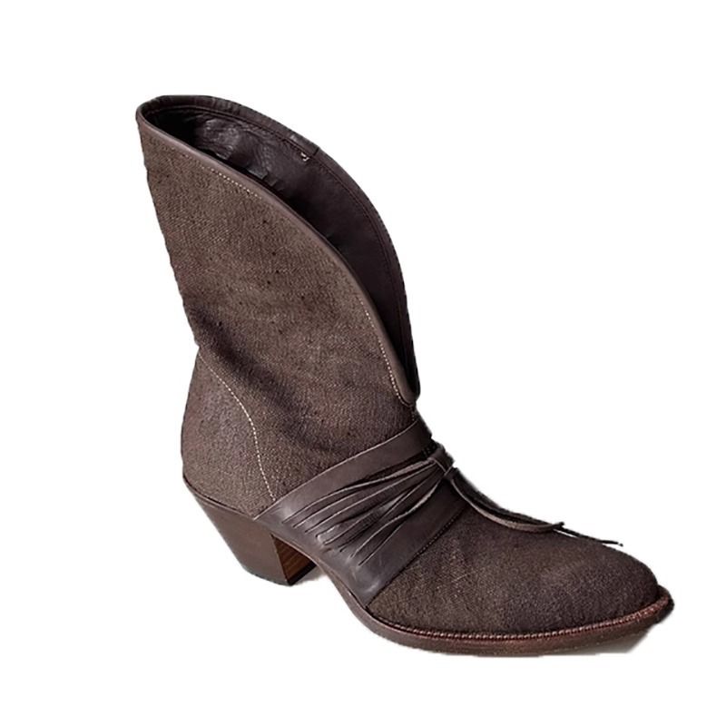 Dune Wasteland Style Medieval V-Neck Short For Women 2024 Autumn Winter New Thick Low Heel Lace-Up Western Boots_voghion.com