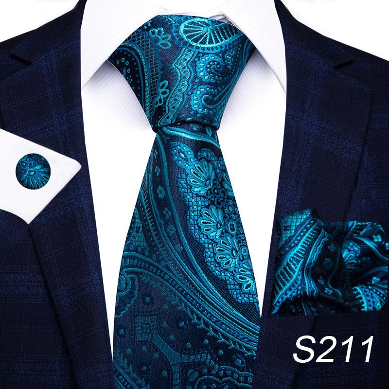 Corbata de seda de poliéster de alta calidad unisex para hombre, corbata formal de color sólido, bolsillo, toalla, gemelos, juego de jacquard_voghion.com