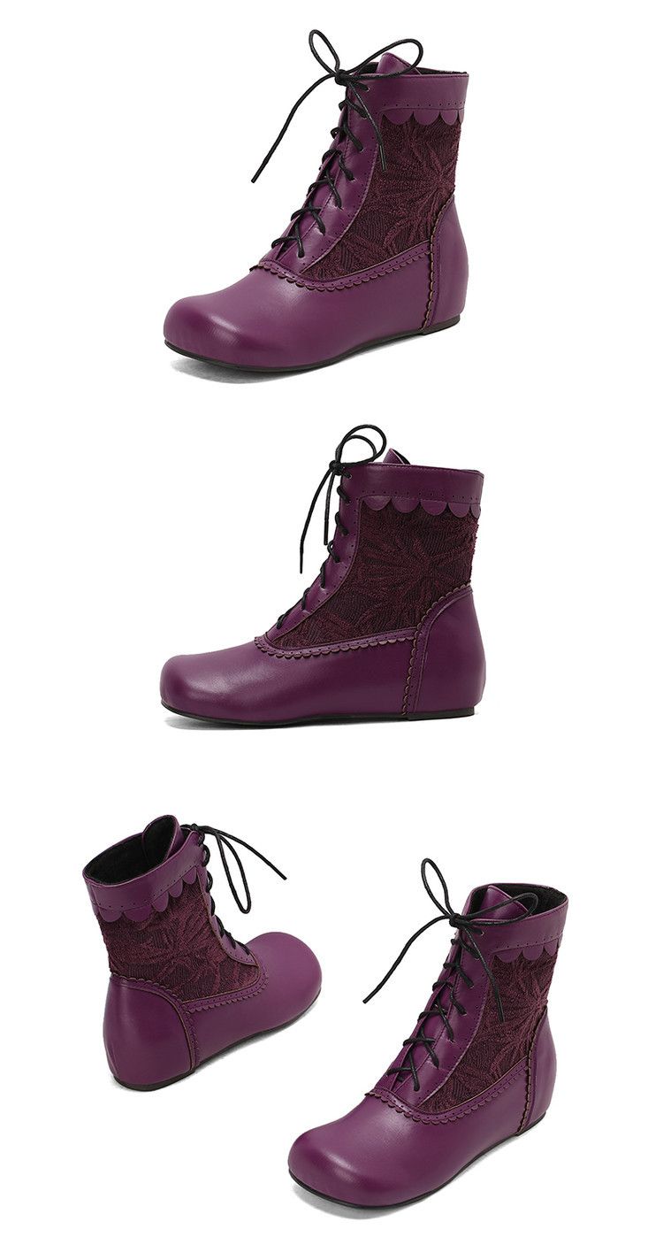 Stivaletti da donna, autunno inverno, stivali corti, altezza interna aumentata, lacci anteriori, pizzo bruciato, patchwork, nuovi stivali corti da donna_voghion.com