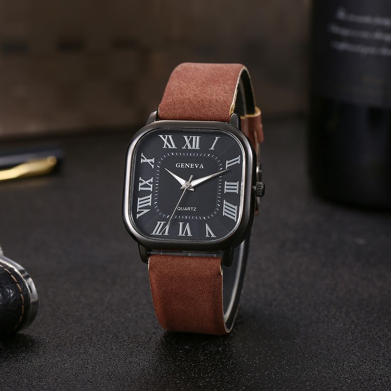 Men's Minimalist Quartz Watch With Leather Strap, Square Dial, Fashionable Casual Timepiece For Everyday Wear_voghion.com