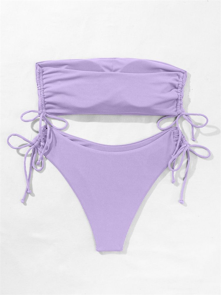 Damenbekleidung Split Tube Top Bikini Einfarbig Sexy Damen Badeanzug Mehrfarbig_voghion.com